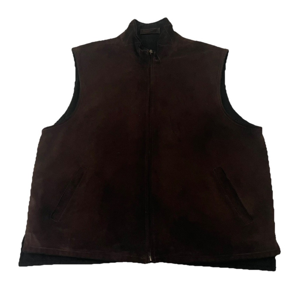 Mark Shale Reversible Suede Leater / Wool Cashmere Vest XL Brown Black Full Zip